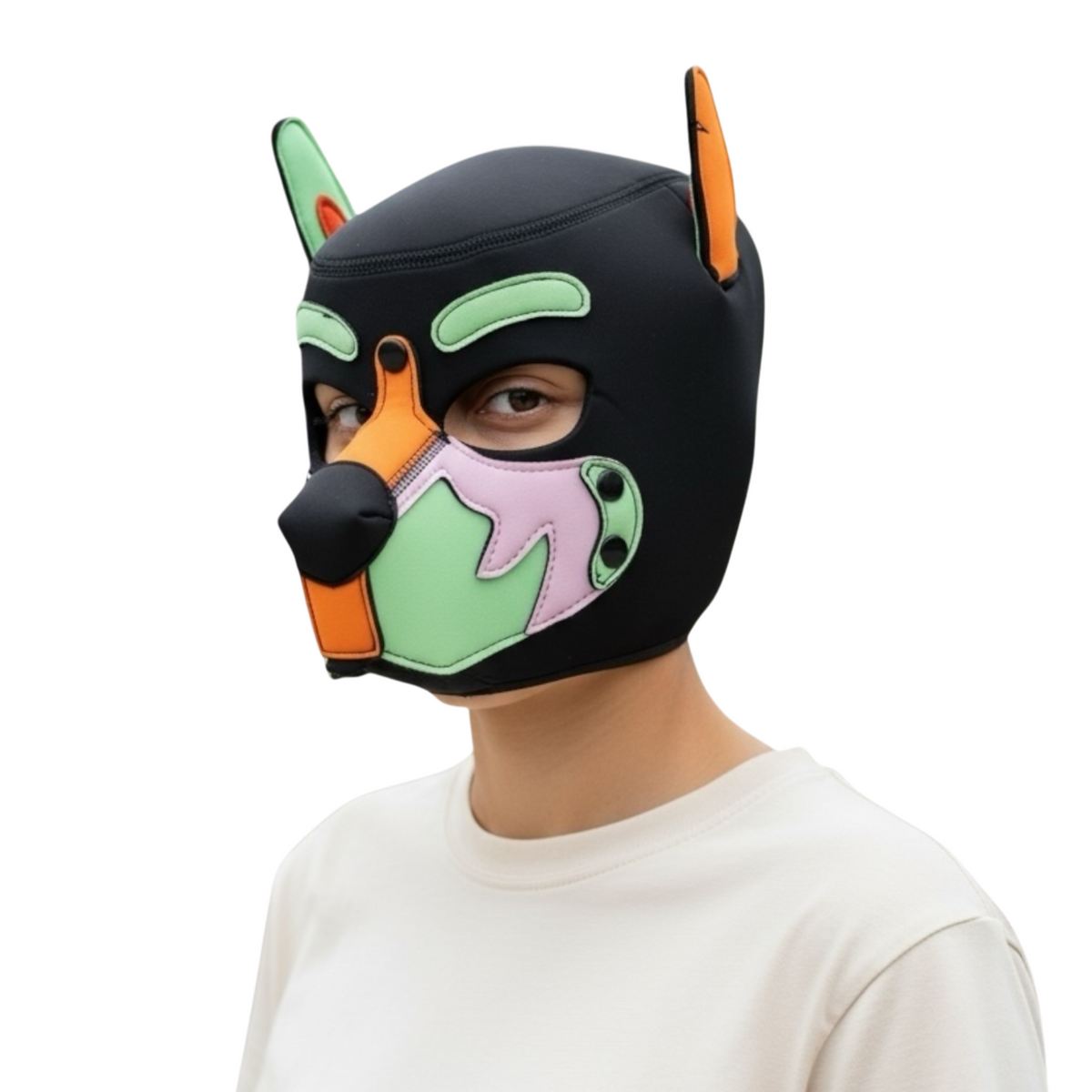 Puppy Play Dog Mask Deluxe Orange Green Pink