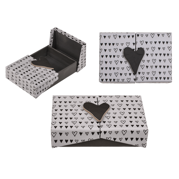 Black Heart Motif Jewellery Box - 12 x 8 cm